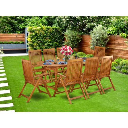 EAST WEST FURNITURE 9 Piece Beasley Acacia Solid Wood Backyard Furniture Set - Natural Oil BSCN9NC5N